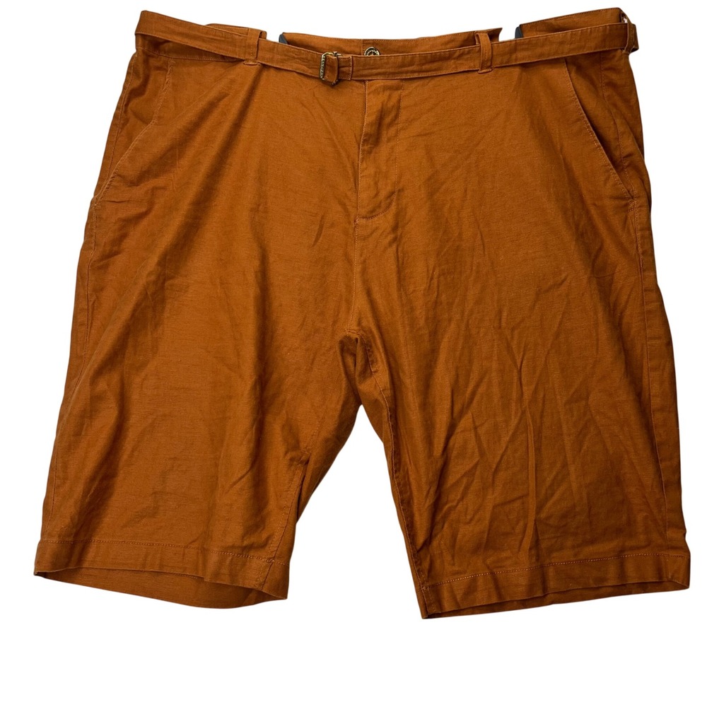 Sean John Shorts Mens 42 Orange Linen Blend Belted Flat Front Casual Summer